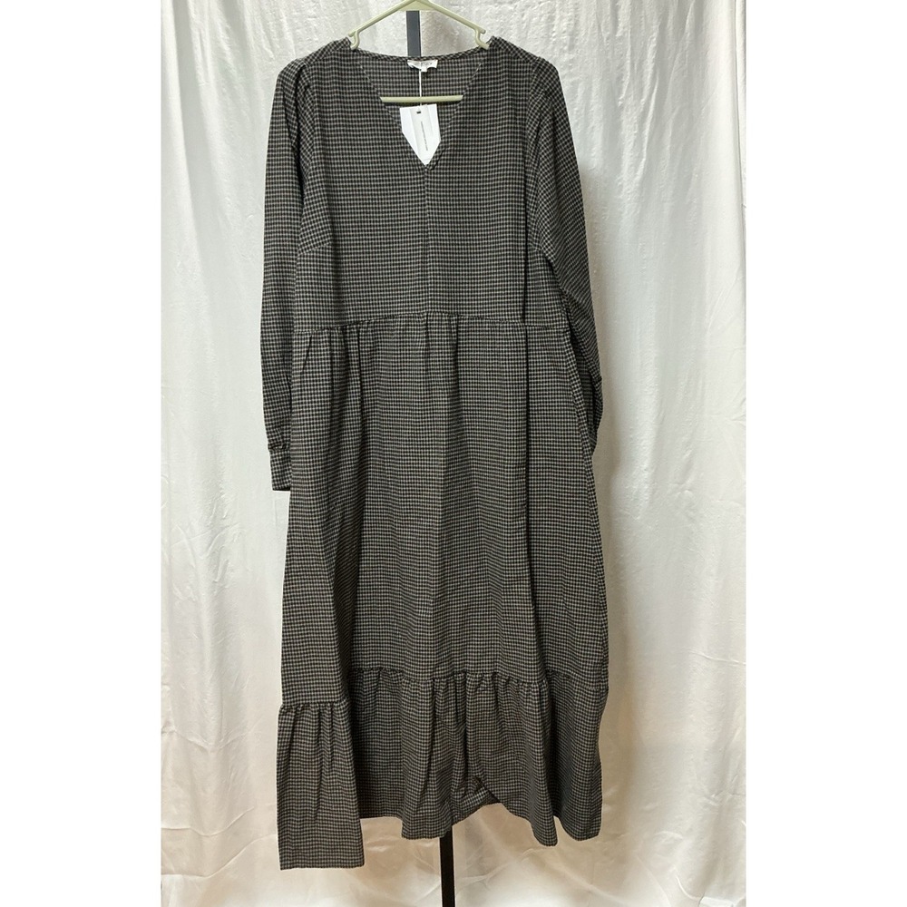 Mus & Bombon Bloomsbury Maxi Dress S Black Check 100% Cotton Spain NWT